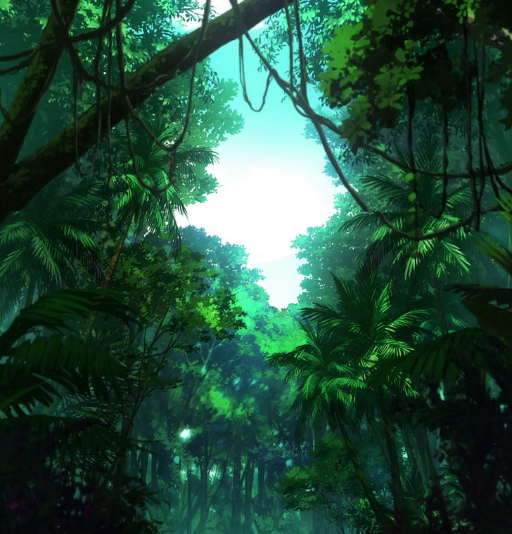 obra de arte, selva, árboles, Fondo de pantalla HD, fondo de pantalla de teléfono