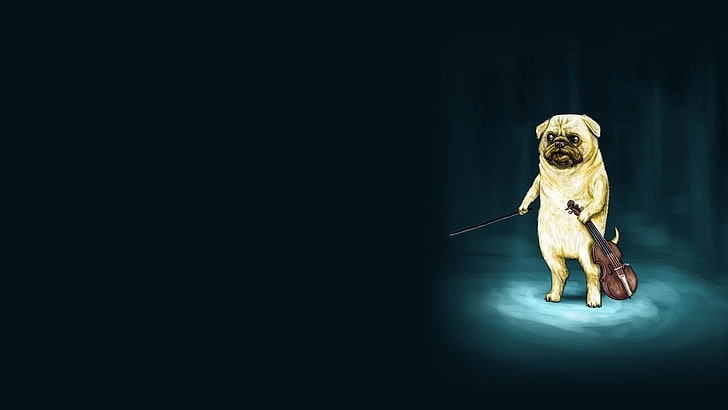 fawn pug playing violin illustration, Jake the Dog, Adventure Time, Jake, violin, minimalism, pug, animals, humor, musical instrument, HD wallpaper