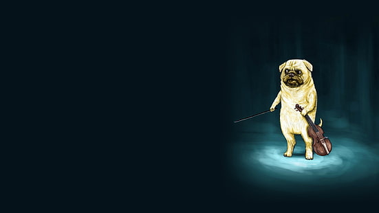 fawn pug playing violin illustration, Jake the Dog, Adventure Time, Jake, violin, minimalism, pug, animals, humor, musical instrument, HD wallpaper HD wallpaper