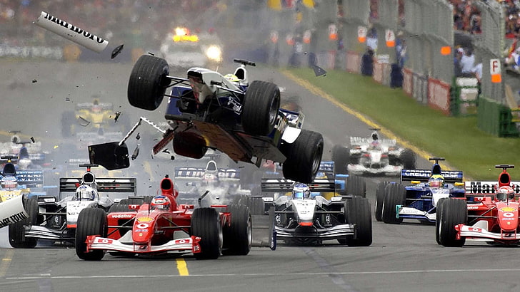 variados coches de carreras de Fórmula 1, Fórmula 1, choque, Fondo de pantalla HD
