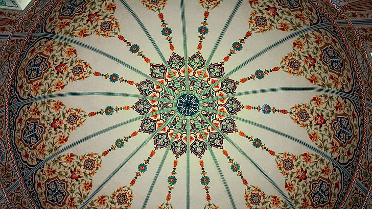 white, green, red, and black dome-shaped ceiling, Pakistan, artwork, architecture, ceilings, HD wallpaper