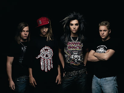 Tokio Hotel, chemise à col rond noire, musique`` Allemagne, musique pop, groupe de rock, Fond d'écran HD HD wallpaper