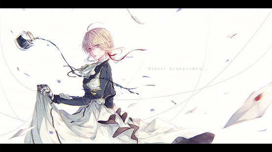 Evergarden viola, anime girls, anime, blonde, sfondo bianco, Sfondo HD HD wallpaper