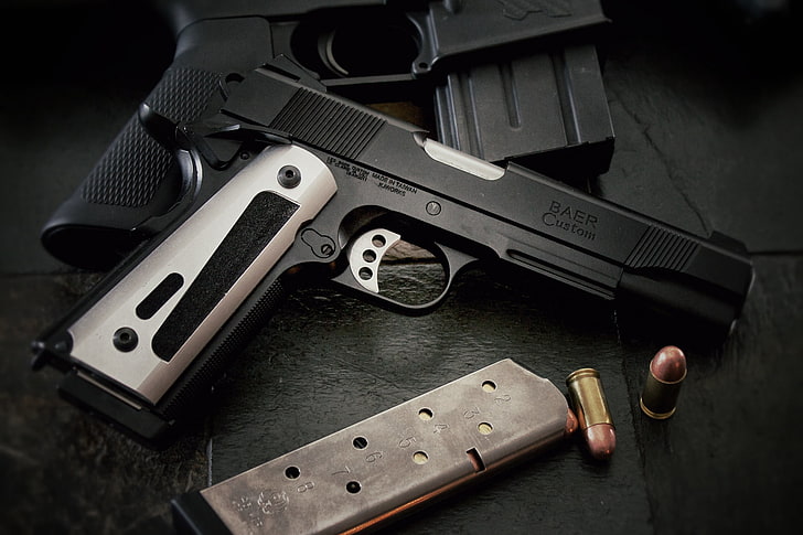 pistola preta e cinza com revista, arma, armas, 1911, BAER Custom, HD papel de parede