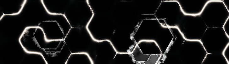 Schwarzweiss-Tapete, mehrfache Anzeige, Zusammenfassung, Dunkelheit, Hexagon, Geometrie, digitale Kunst, Grafik, HD-Hintergrundbild