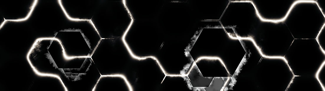 Schwarzweiss-Tapete, mehrfache Anzeige, Zusammenfassung, Dunkelheit, Hexagon, Geometrie, digitale Kunst, Grafik, HD-Hintergrundbild HD wallpaper