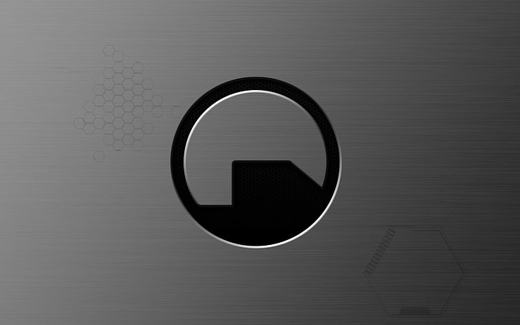 круглый черно-серый логотип, черная меза, минимализм, HD обои