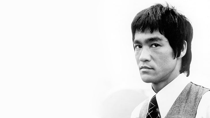 Bruce Lee, monochrome, Asian, Bruce Lee, closeup, simple background, actor, HD wallpaper