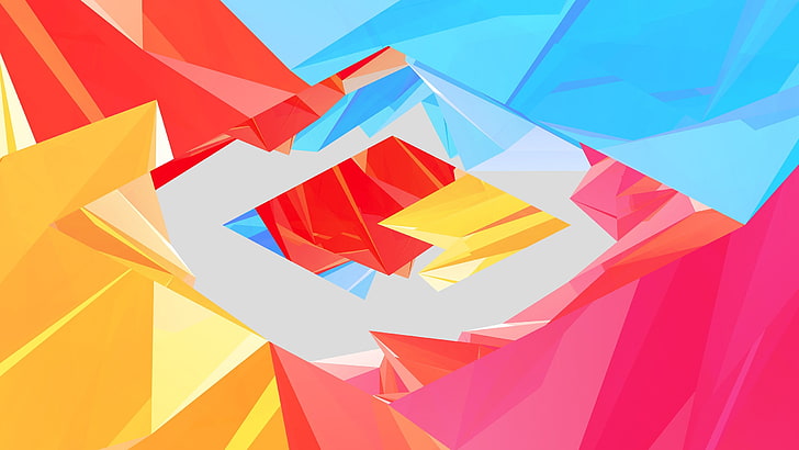 carta da parati digitale geometrica rosa, blu e gialla, arte digitale e astratta, forme, Sfondo HD