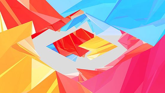 rosa, blaue und gelbe geometrische digitale Tapete, abstrakte, digitale Kunst, Formen, HD-Hintergrundbild HD wallpaper