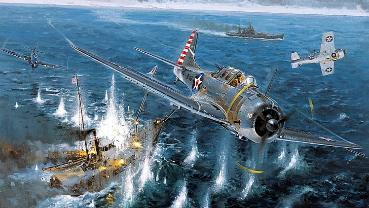 Hydravion gris, Seconde Guerre mondiale, McDonnell Douglas, Dauntless, bombardier en piqué, pacifique, avions militaires, Fond d'écran HD