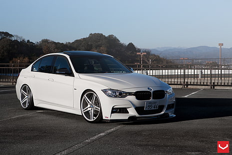 white BMW F30 sedan, car, bmw, white, tuning, vossen, 3 Series, f30, Vossen Wheels, HD wallpaper HD wallpaper