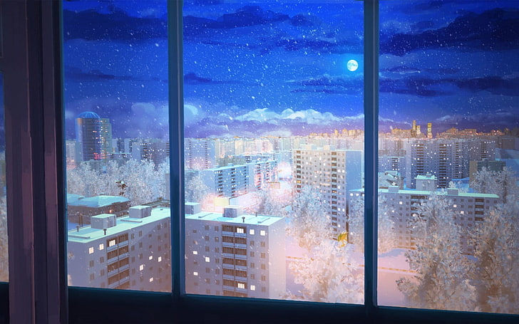 glass window, visual novel, Everlasting Summer, night, HD wallpaper