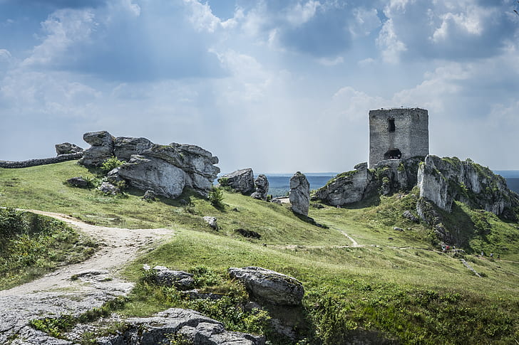 paysage, ruines, château, olsztyn, Pologne, paisible, pierres, Fond d'écran HD