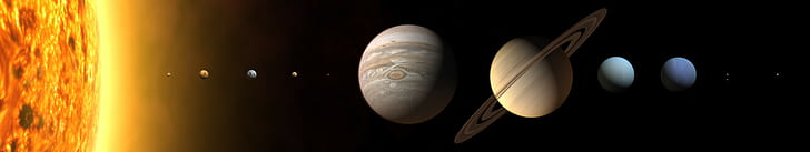 planeta, anillos planetarios, arte espacial, Sistema Solar, pantalla triple, arte digital, espacio, Fondo de pantalla HD