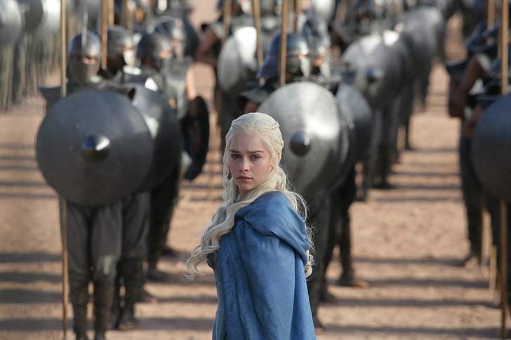 Game of Thrones show still screenshot, anime, Game of Thrones, Emilia Clarke, Daenerys Targaryen, shield, HD wallpaper