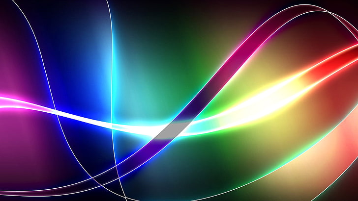 blue, yellow, and red graphic arts, light, line, strip, color, ray, arc, bending, tape, curve, HD wallpaper