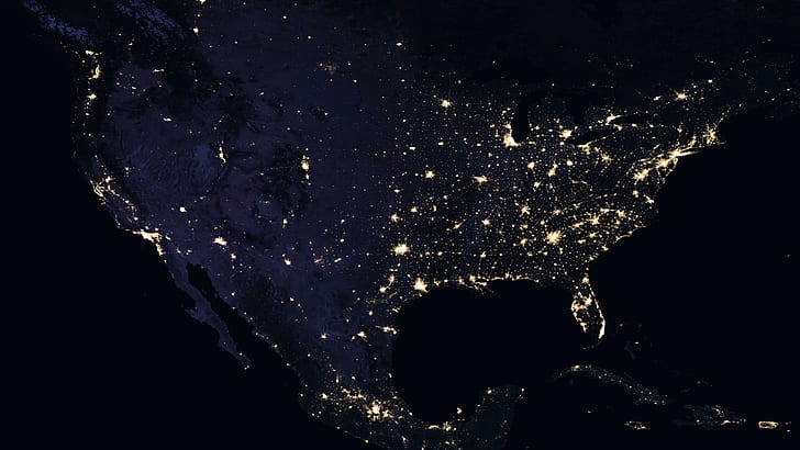 НАСА, черный мрамор, синий мрамор, ночные огни, городские огни, спутниковые снимки, космическая фотография, америка, северная америка, мексика, мексиканский залив, городские поселения, темнота, земля, HD обои