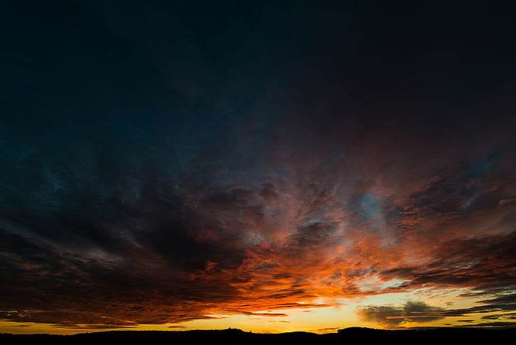 nuvole, cielo, skyscape, cielo arancione, tramonto, Sfondo HD