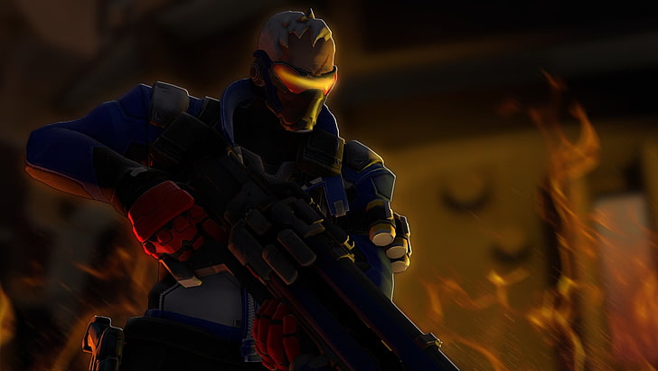 person wearing blue and gray armor while holding blue rifle digital wallpaper, Video Game, Overwatch, Soldier: 76 (Overwatch), HD wallpaper