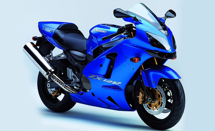Kawasaki Ninja ZX 12R, azul Kawasaki ZX-12R bicicleta deportiva, motocicletas, Kawasaki, Ninja, Fondo de pantalla HD