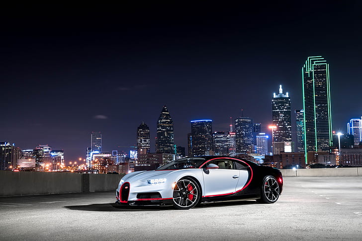 Bugatti, Bugatti Chiron, Voiture, Nuit, Voiture de sport, Supercar, Véhicule, Fond d'écran HD
