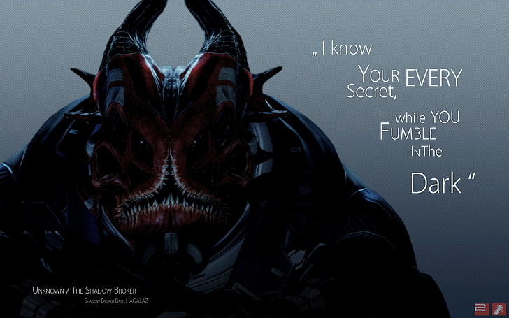 ภาพประกอบ Unknown / The Shadow Boxer, Mass Effect, Mass Effect 2, Mass Effect 3, quote, Shadow Broker, วิดีโอเกม, วอลล์เปเปอร์ HD
