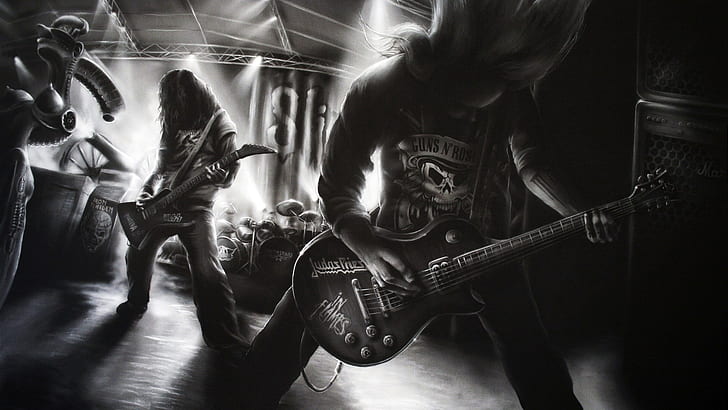 Licht Tattoos Musik Männer Todesstern in Flammen Iron Maiden Gitarren Trommeln Slipknot Marshall Guns n Rose Unterhaltung Musik HD Art, Licht, Tattoos, HD-Hintergrundbild