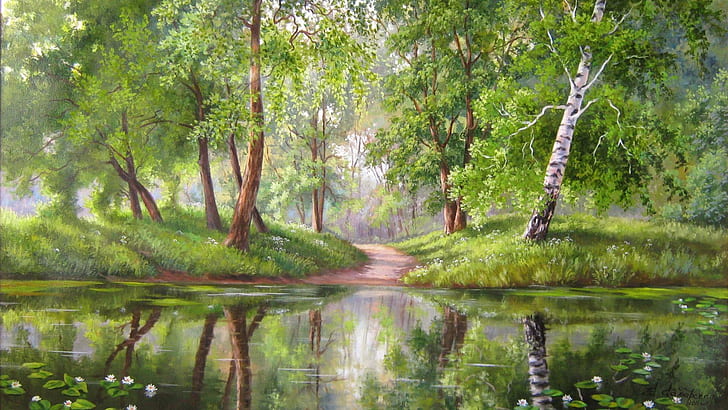 Arte da floresta, natureza, floresta, pintura, natureza e paisagens, HD papel de parede