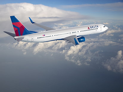 Delta 737 900ER, бял и син пътнически самолет Delta, Самолети / Самолети, Търговски самолети, небе, самолет, облак, самолет, HD тапет HD wallpaper
