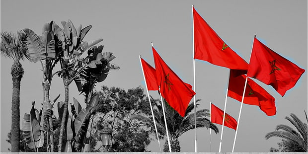 Марокко, флаг, красный, выборочная окраска, HD обои HD wallpaper