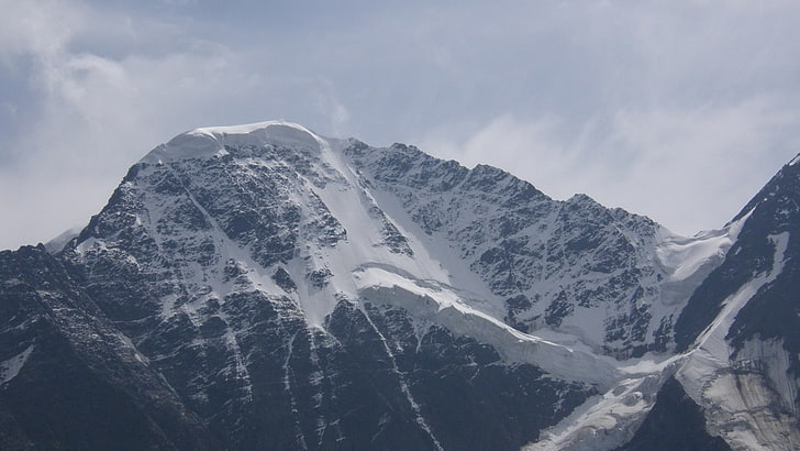 пейзажна фотография на планини, покрити със сняг, планини, сняг, скала, пейзаж, природа, връх Елбрус, Русия, HD тапет