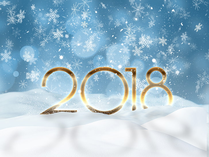 2018 com papel de parede digital de floco de neve, 2018 (ano), feliz ano novo, flocos de neve, HD papel de parede