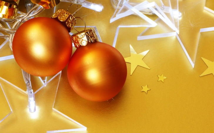 New Year, snow, Christmas ornaments, stars, HD wallpaper