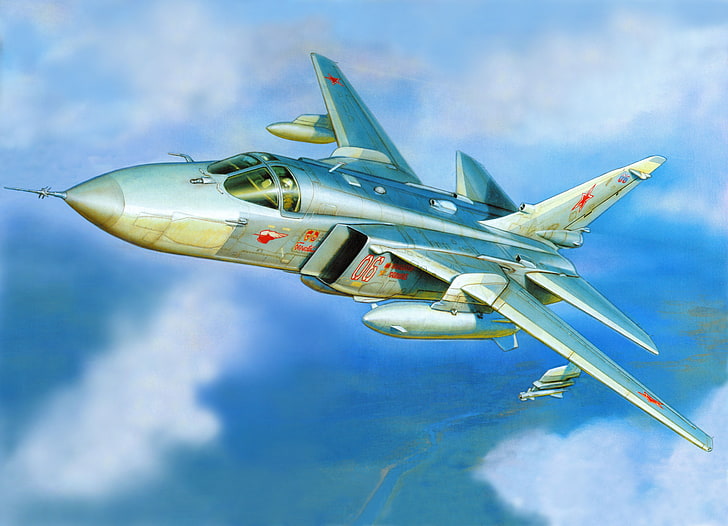 회색 전투기 그림, 그림, 예술, Su-24MR, HD 배경 화면