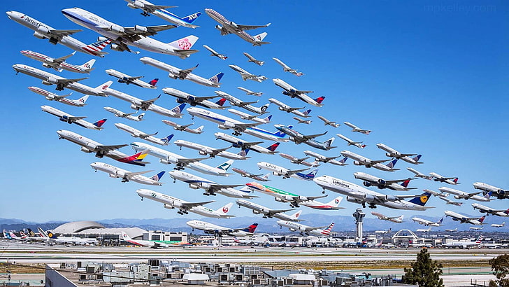 lote de aviones de colores variados, aviones, aviones de pasajeros, avión, Los Ángeles, LAX, aeropuerto, Fondo de pantalla HD
