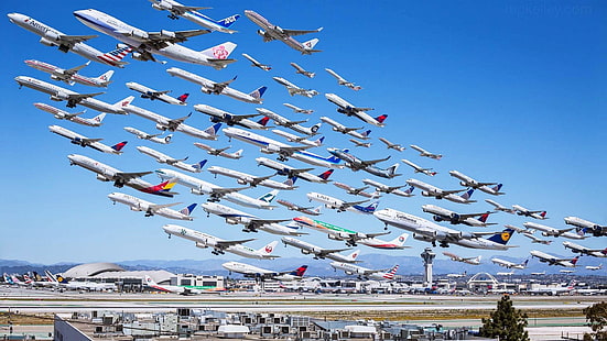 многоцветный самолет, самолет, пассажирский самолет, самолет, Лос-Анджелес, LAX, аэропорт, HD обои HD wallpaper