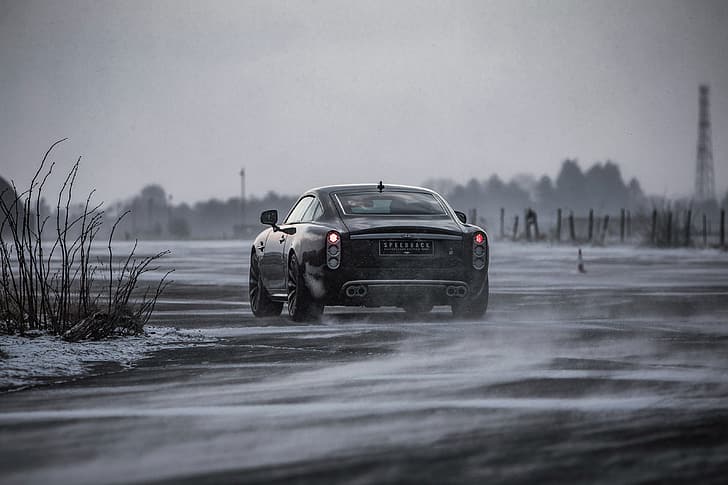snow, the wind, coupe, 2018, Jaguar XKR, V8, Speedback, two-door, David Brown Automotive, Silverstone Edition, HD wallpaper