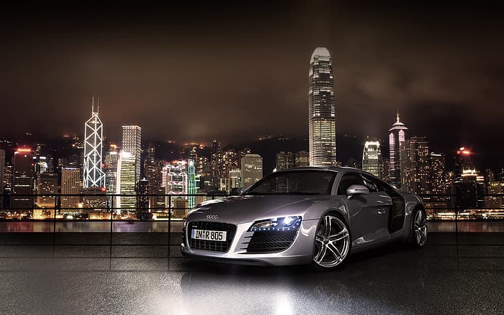 nuit, la ville, lumières, Audi, Audi r8, Fond d'écran HD