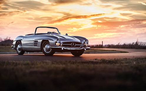 Vintage Silber Mercedes-Benz Cabrio, Auto, Klassiker, Retro, Mercedes 300sl, HD-Hintergrundbild HD wallpaper