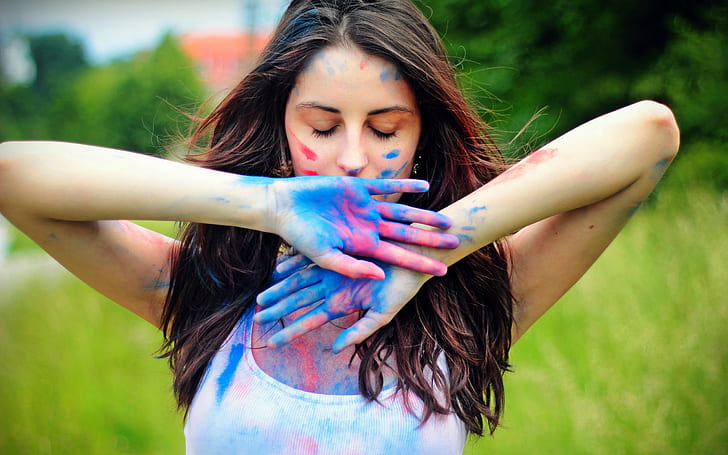 Девушка разноцветная краска на руках, Девушка, Разноцветная, Краска, Руки, HD обои