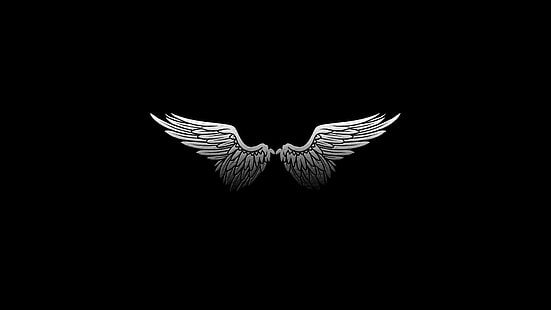 black background digital art minimalism wings feathers angel monochrome white, HD wallpaper HD wallpaper