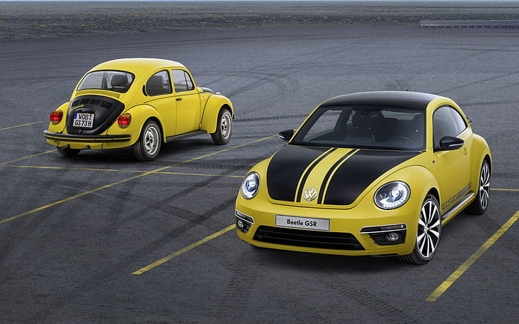 Volkswagen, Beetle, mobil kuning, Volkswagen, Beetle, Yellow, Car, Wallpaper HD
