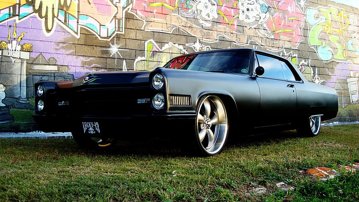 clásico negro Cadillac coupe, coche, pontiac, músculo, negro, tuning, Fondo de pantalla HD
