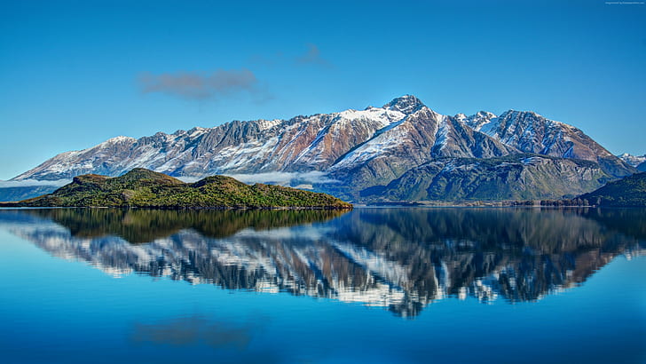 Nouvelle-Zélande, reflet, lac, 4k, montagne, paysage, mer, ciel, eau, Fond d'écran HD