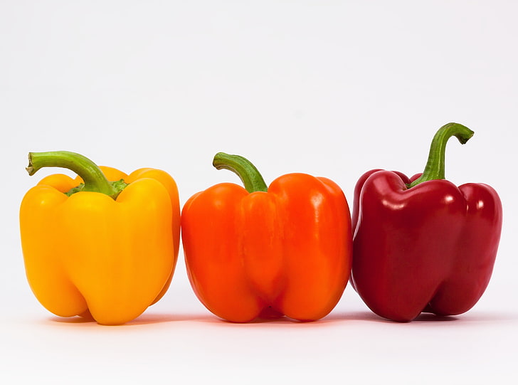 Sweet Peppers, yellow, orange, and red belt peppers, Food and Drink, Orange, Yellow, Plant, delicious, Kitchen, Food, healthy, Vegetables, cook, paprika, sweetpeppers, biofood, biovegetables, ingredients, HD wallpaper