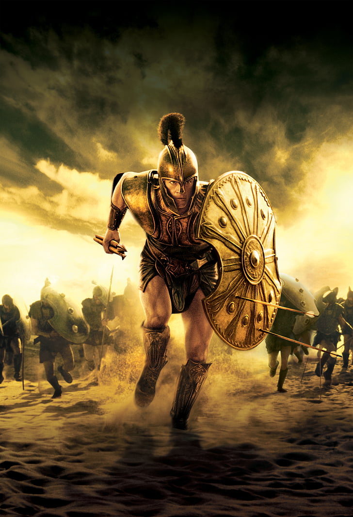 man wearing plate mail while holding shield, Troy, Achilles, Brad Pitt, Adventure, HD wallpaper
