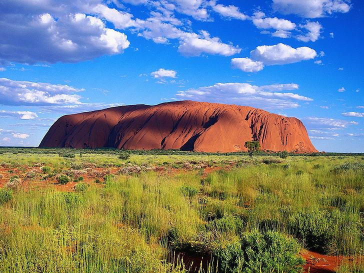 Uluru Ayers Rock, green grass, World, Australia, world wallpapers, uluru ayers rock wallpapers, australia wallpapers, HD wallpaper