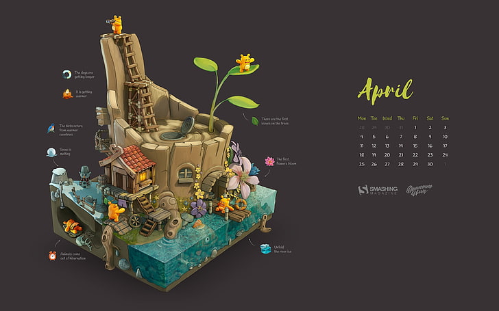 Весна Инфографика-апрель 2016 Календарь Обои, HD обои