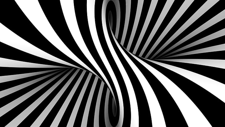 optical illusion, black and white, lines, 3d, monochrome, illusion, graphics, vasarely style, 8k uhd, HD wallpaper